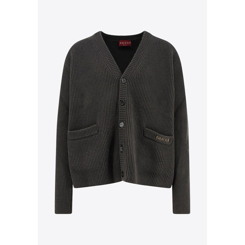 Ribbed Knit Wool Cardigan