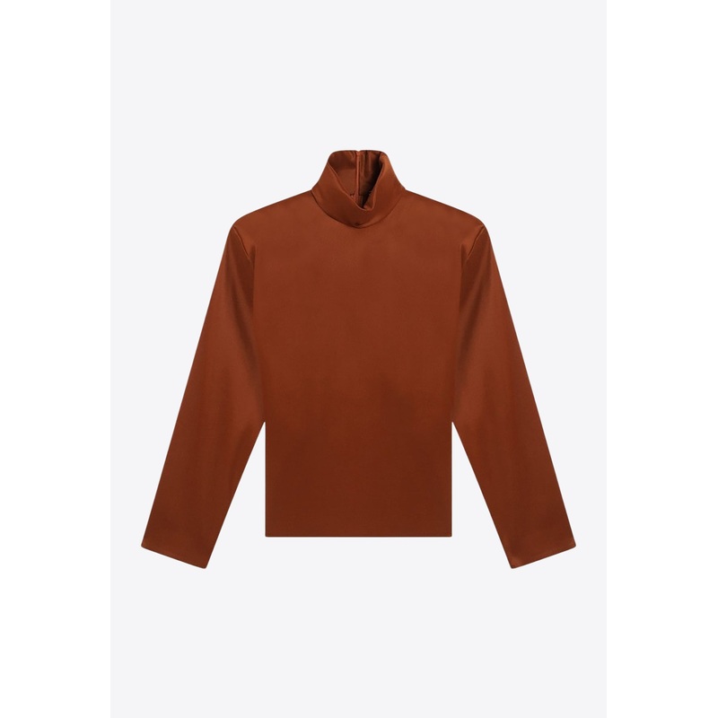 Silk-Blend High-Neck Blouse