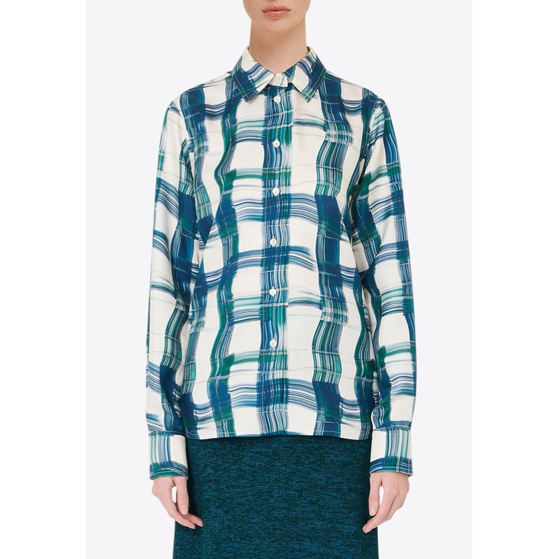 Tartan Check Button-Up Silk Shirt