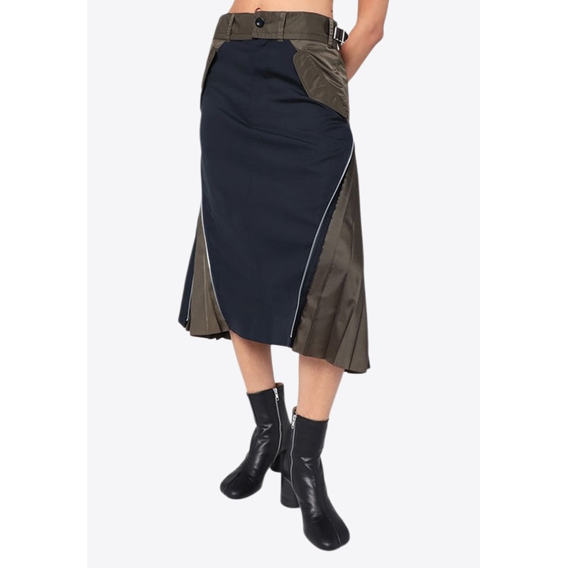 Wool-Blend Midi Paneled Skirt
