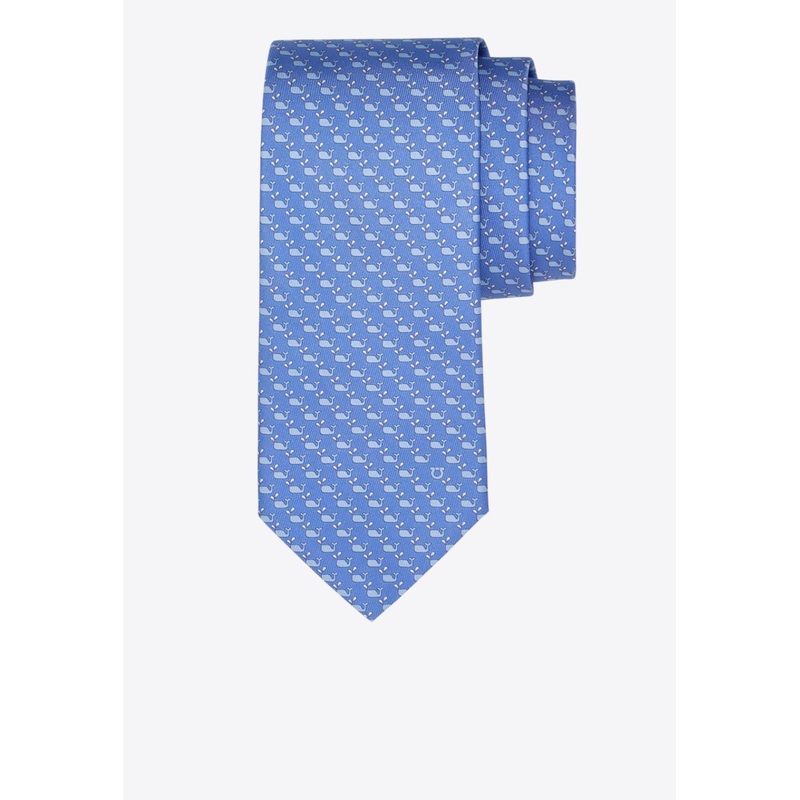 All-Over Whale Print Silk Tie