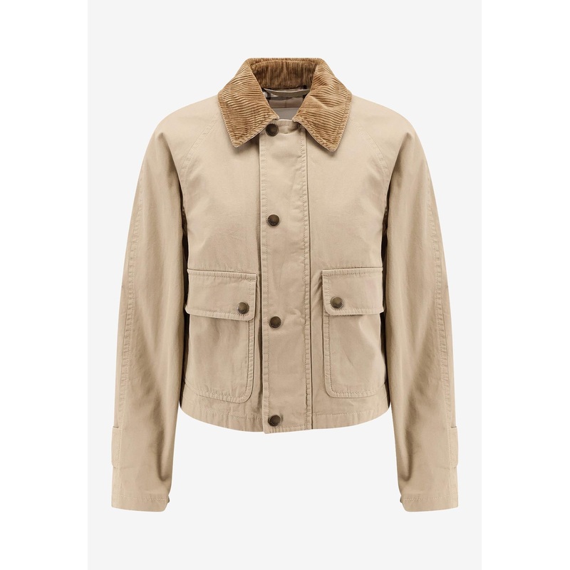 Corduroy-Collar Cropped Jacket