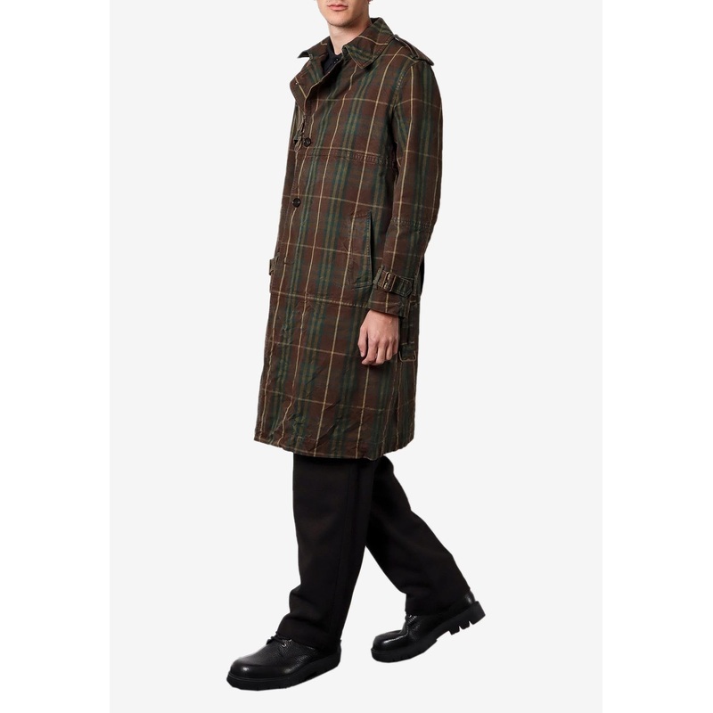 Double-Breasted Check Trench Coat