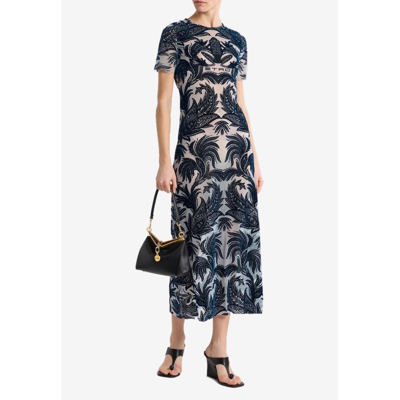 Flocked Tulle Sheath Midi Dress