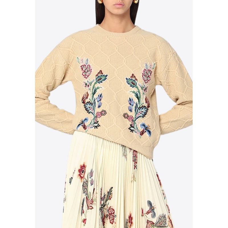 Floral Embroidered Wool Sweater