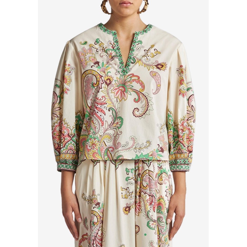 Floral Print V-neck Poplin Blouse