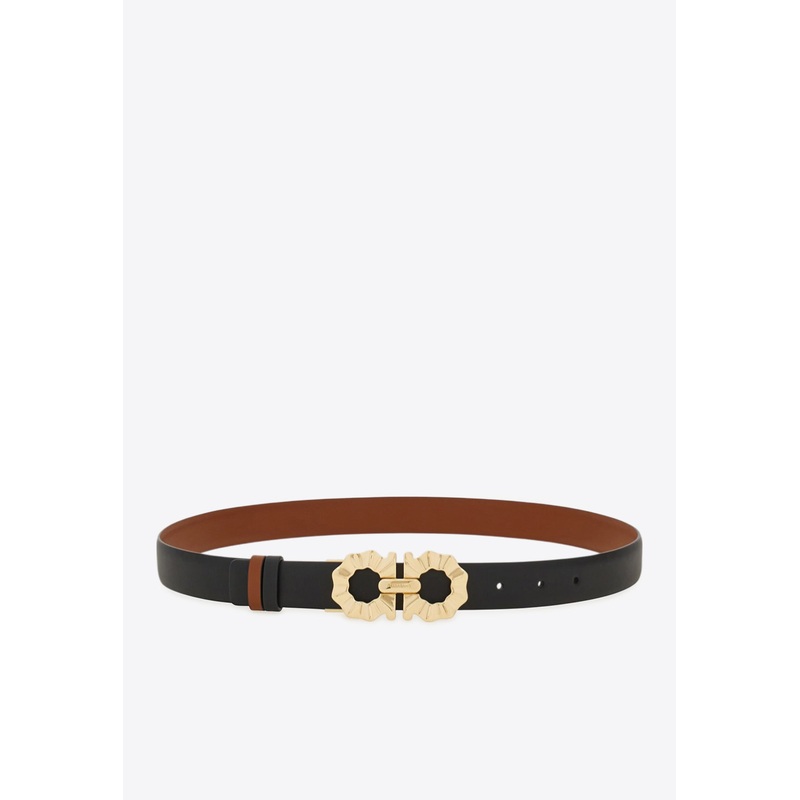Gancini-Shaped Buckle Reversible Leather Belt