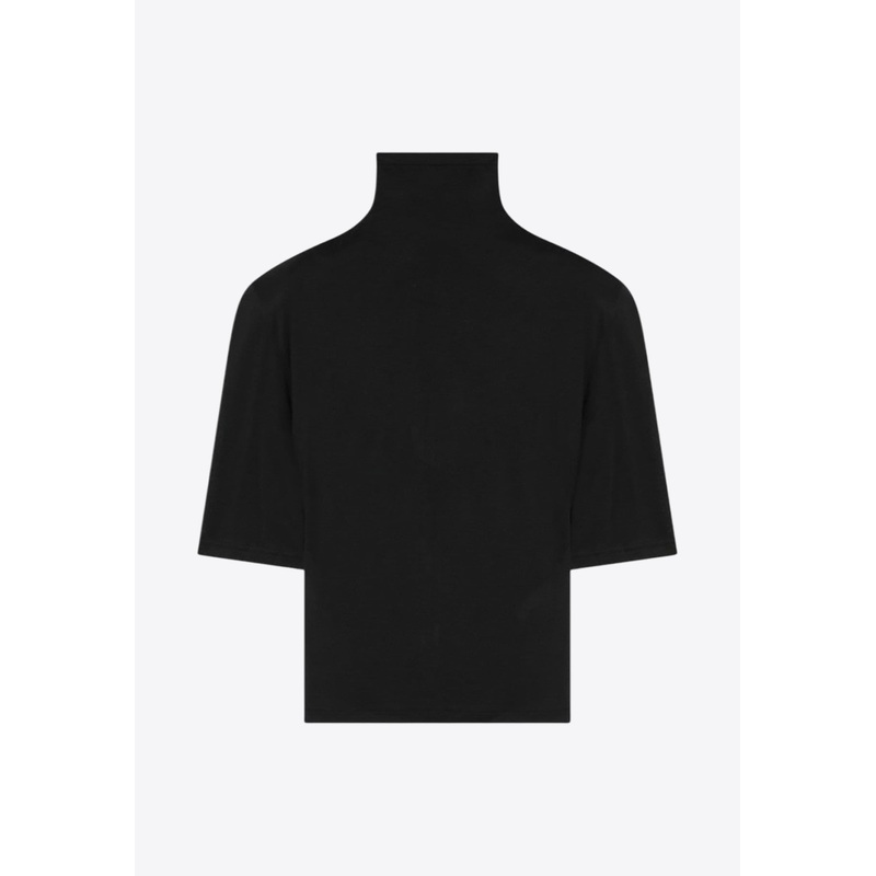 High-Neck Cropped Top with Padded-Shoulders