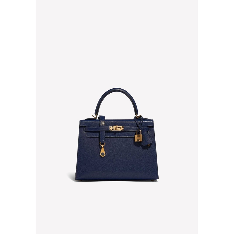 Kelly 25 in Bleu Saphir Chvre Chamkila with Gold Hardware