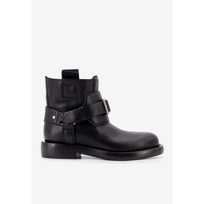 Leather Ankle Boots with Buckled-Strap