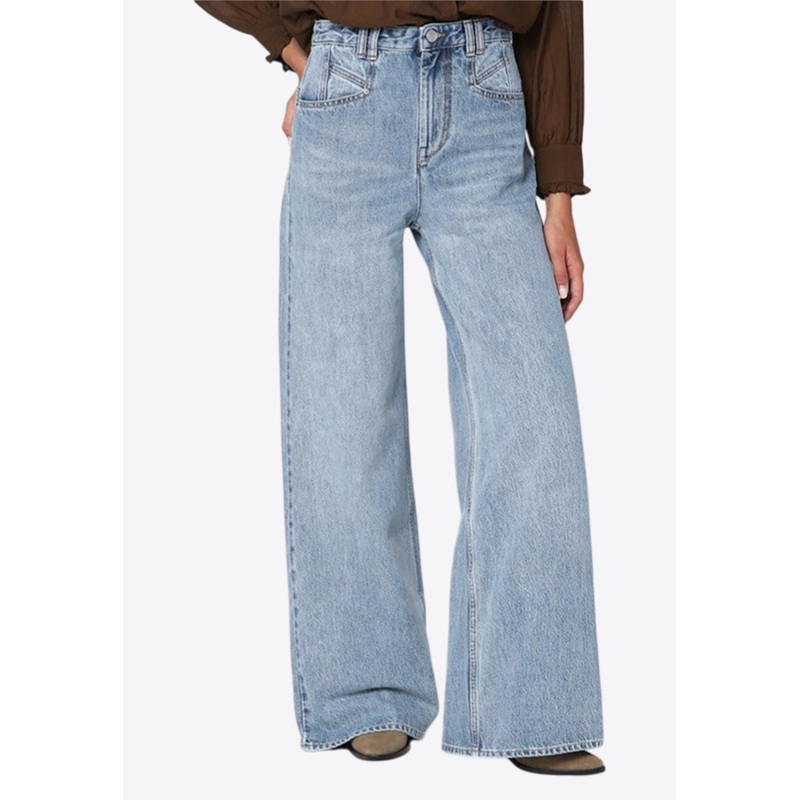 Lemony Wide-Leg Faded Jeans