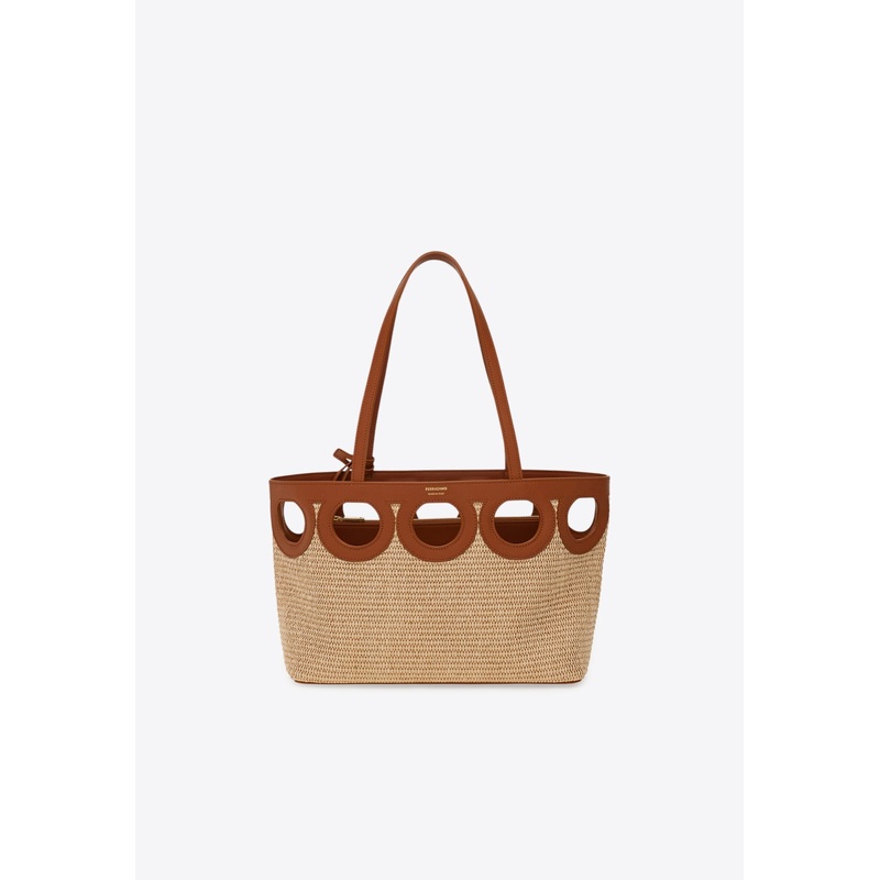 Medium Gancini Outline Woven-Raffia Tote Bag
