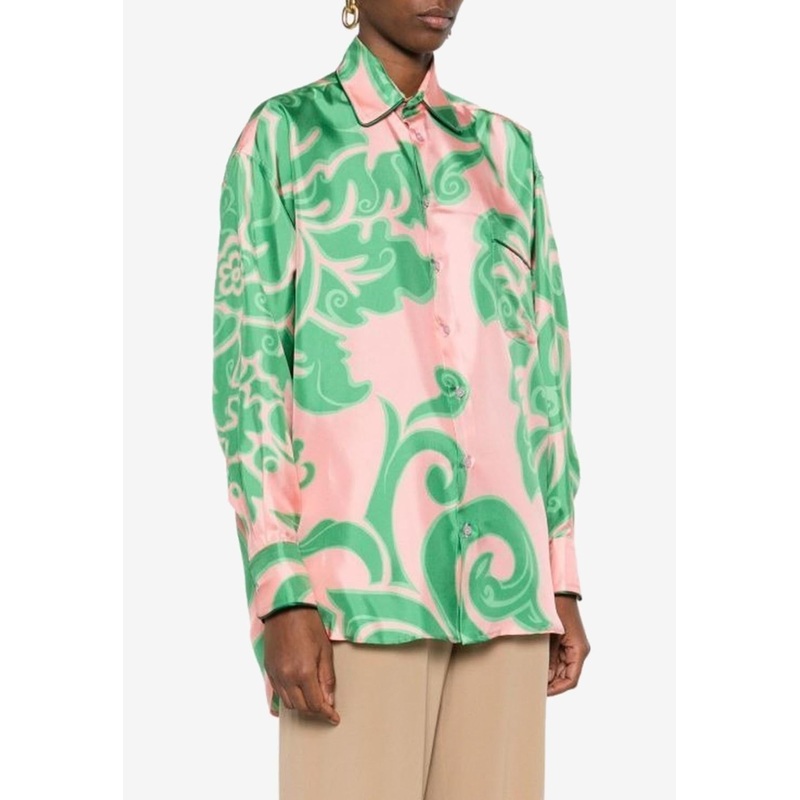 Paisley Print Long-Sleeved Silk Shirt
