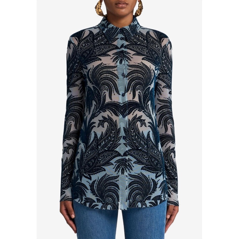 Paisley Tulle Long-Sleeved Shirt