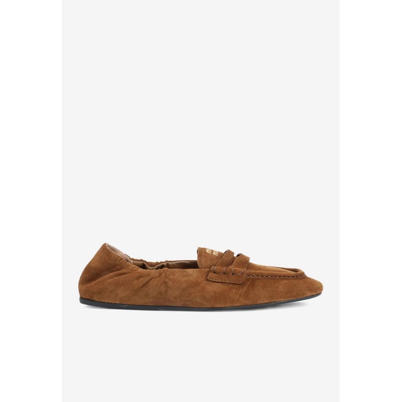 Ruched Suede Logo Loafers