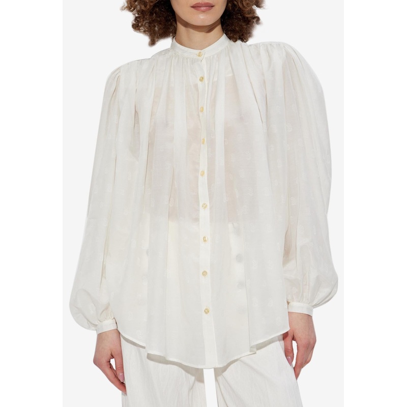 Sheer Gathered Silk-Blend Blouse