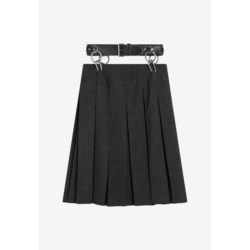 Detachable-Belt Midi Skirt