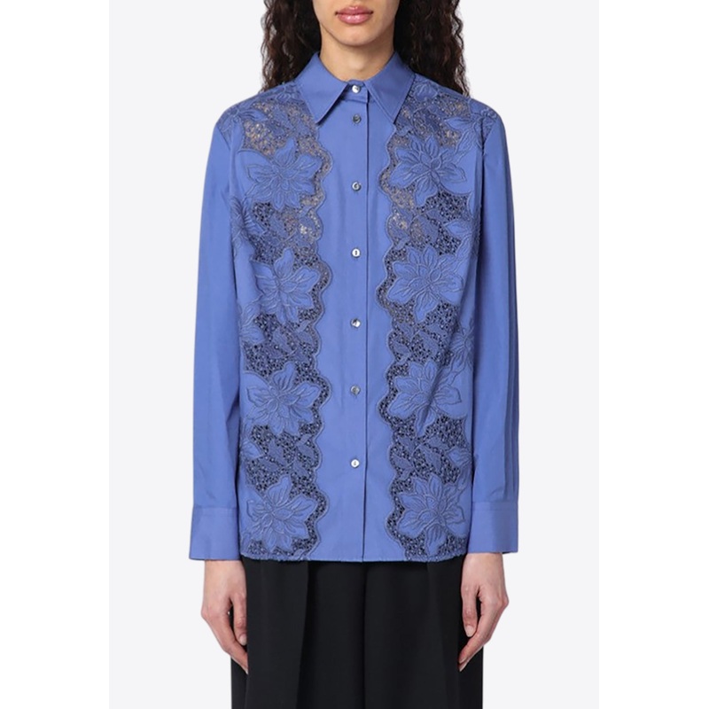 Floral Embroidered Long-Sleeved Shirt