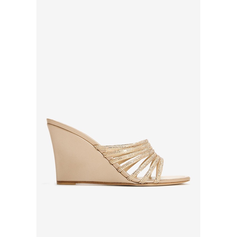 Full Trim 80 Crystal-Embellished Wedge Mules