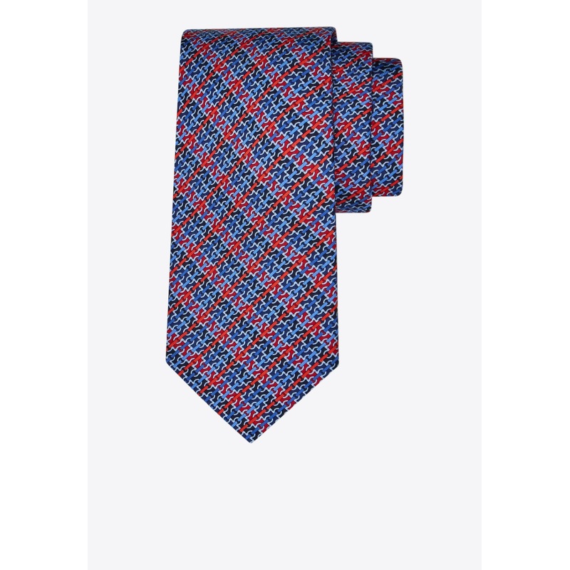 Gancini Chain Print Silk Tie