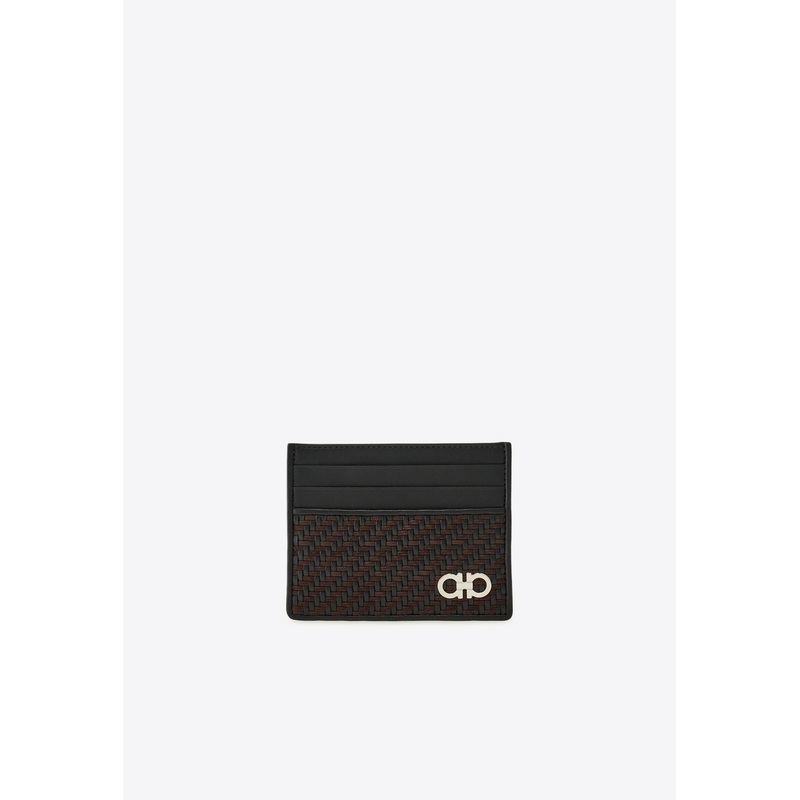 Gancini Woven Leather Cardholder