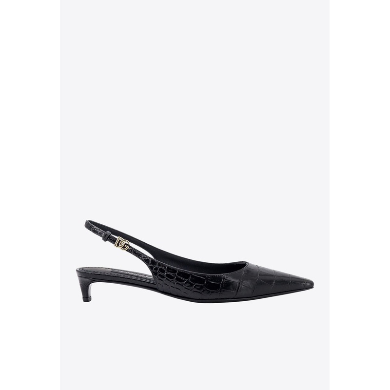 Mun 30 Croc-Embossed Leather Slingback Pumps