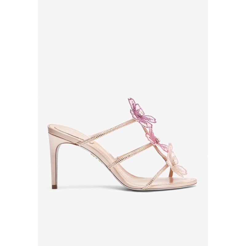 Peach Flower 80 Rhinestone-Embellished Mules