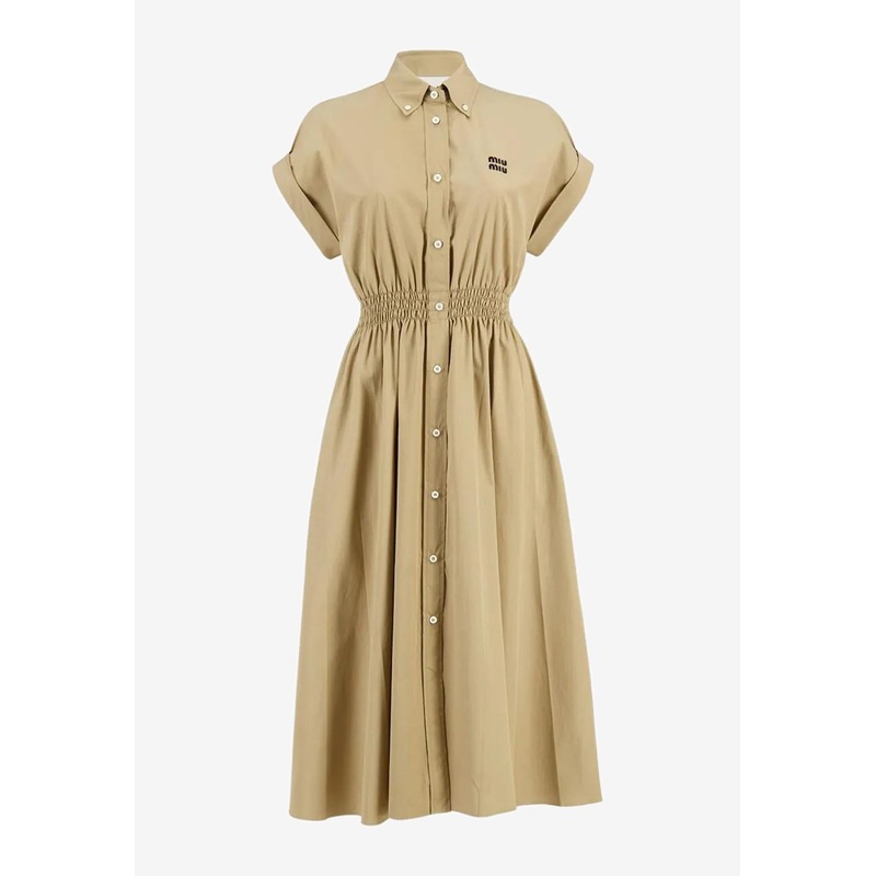 Poplin Embroidered Shirt Midi Dress