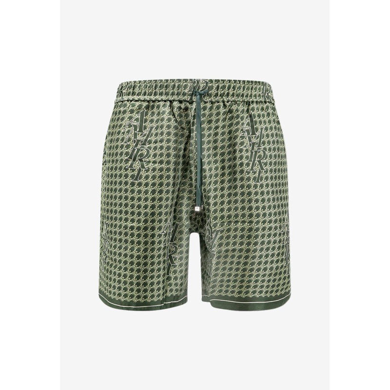 Staggered Houndstooth Silk Bermuda Shorts