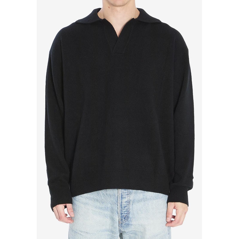 Wool-Blend Long-Sleeved Polo T-shirt