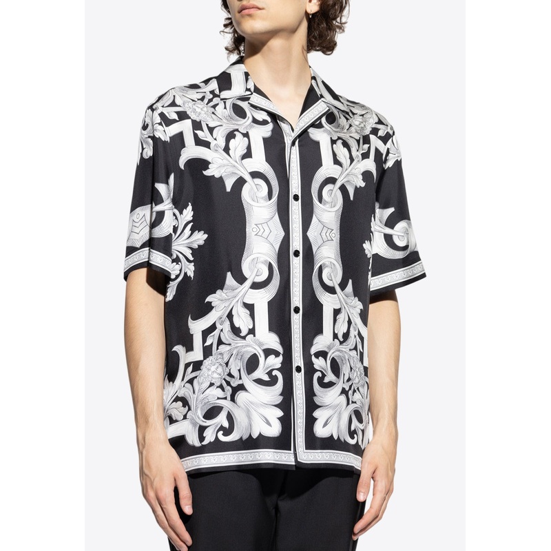 Architectural Baroque Short-Sleeved Silk Shirt