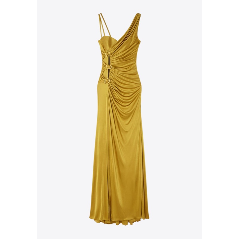 Asymmetric Gathered Sleeveless Gown