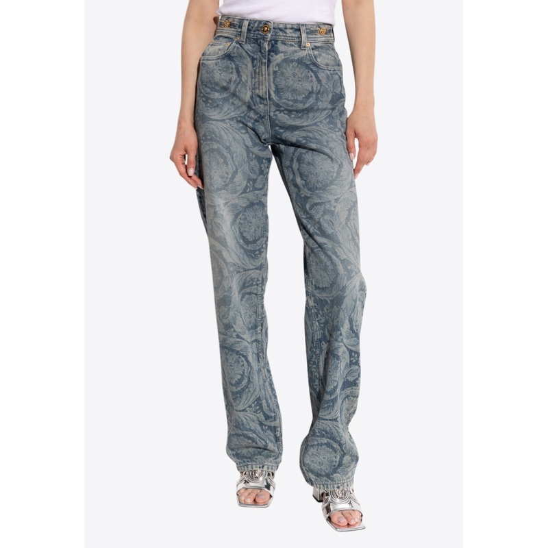 Barocco Motif Mid-Rise Jeans