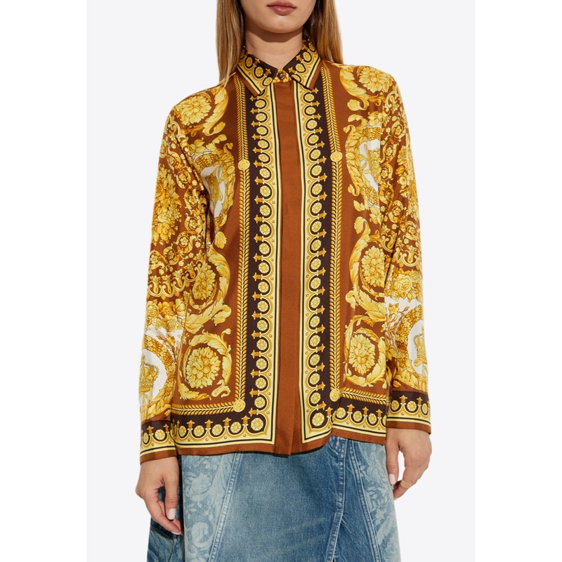 Barocco Print Long-Sleeved Silk Shirt