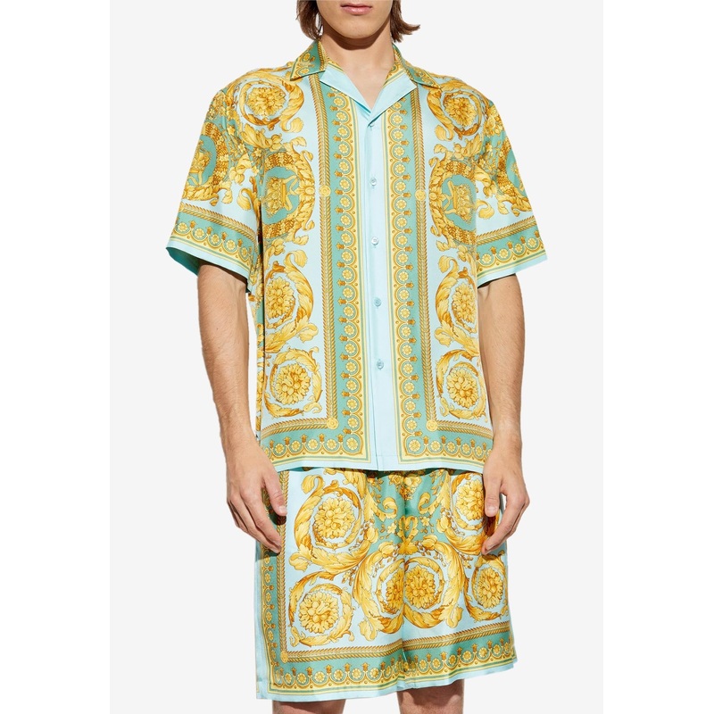 Barocco Print Short-Sleeved Silk Shirt