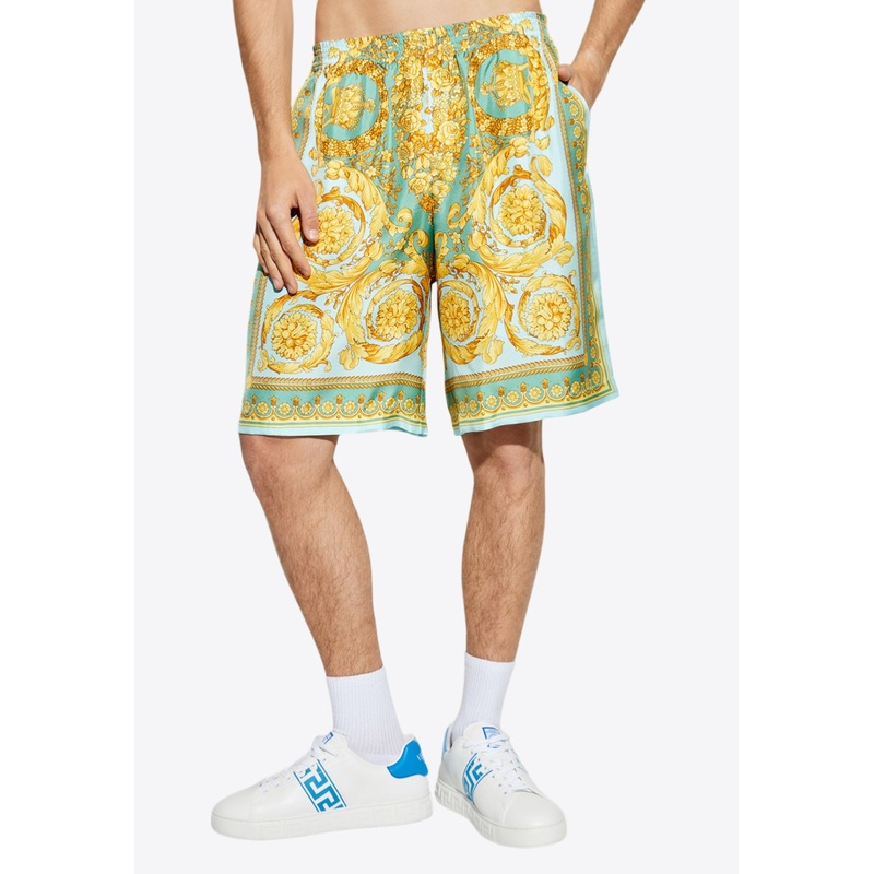 Barocco Print Silk Shorts