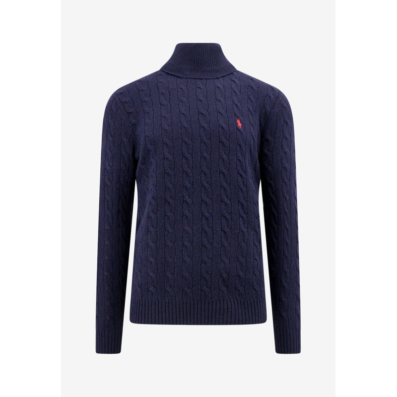 Cable Knit Turtleneck Logo Sweater