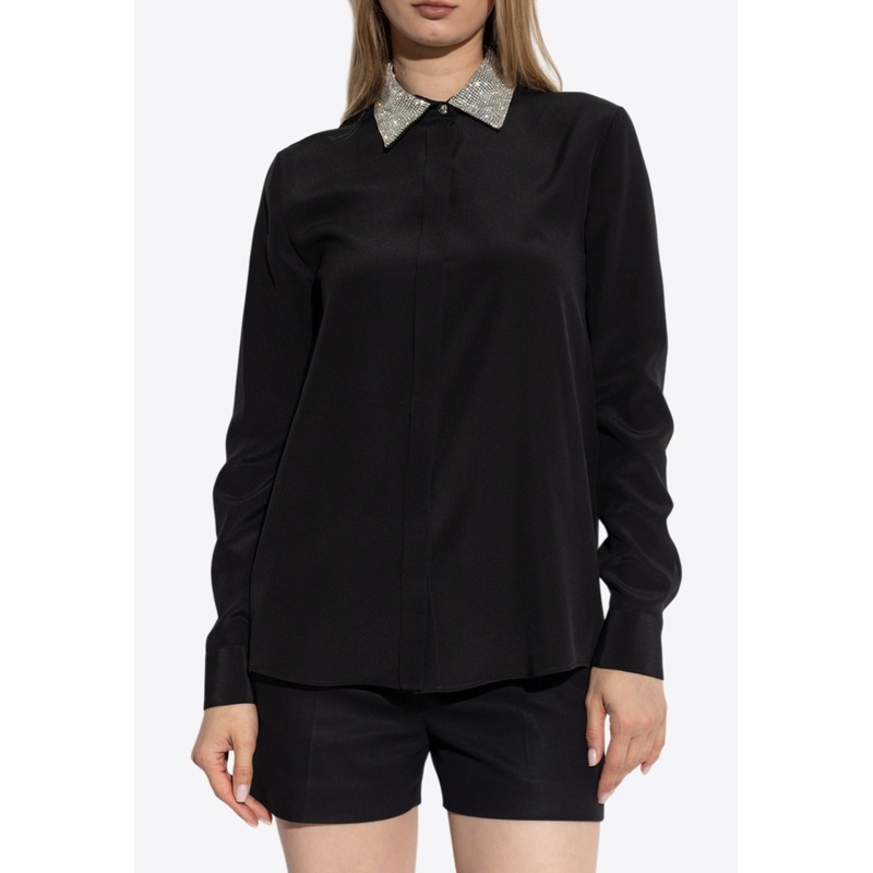 Crystal-Collar Crpe Shirt