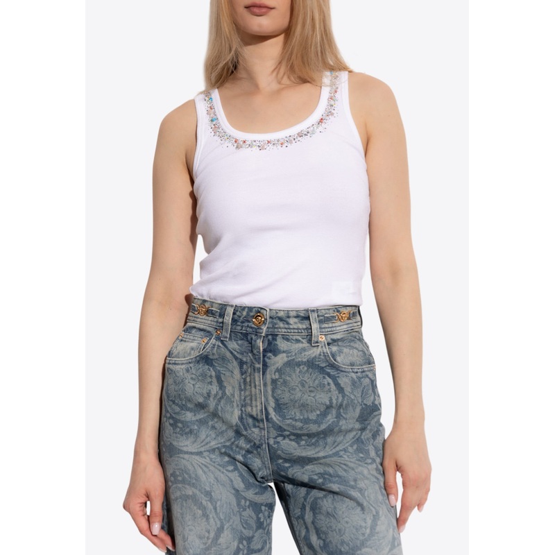 Crystal-Embellished Ribbed Tank Top