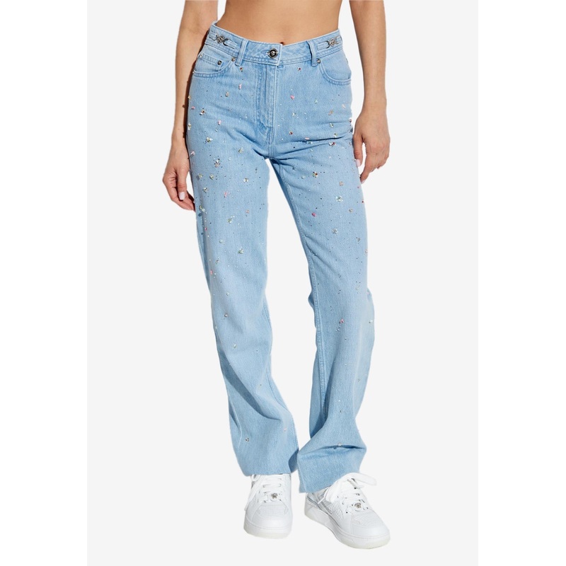 Embellished High-Rise Straight-Leg Jeans