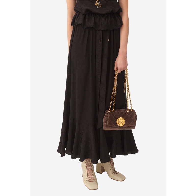 Floral Jacquard Midi Flared Skirt