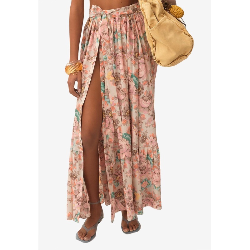 Gathered Floral Print Maxi Skirt