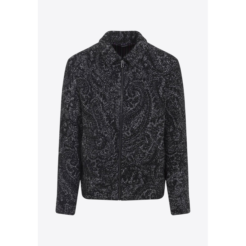 Knitted Paisley-Jacquard Zip-Up Cardigan