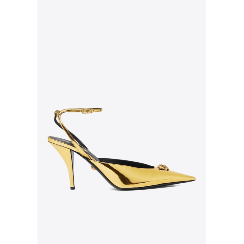 La Medusa 85 Metallic Leather Slingback Pumps