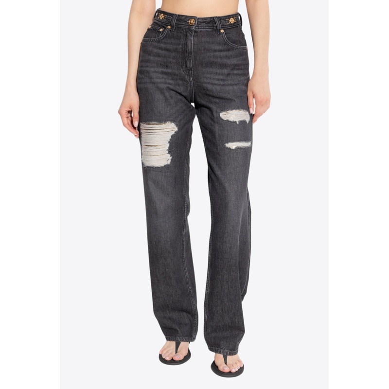 Metal Mesh High-Rise Jeans