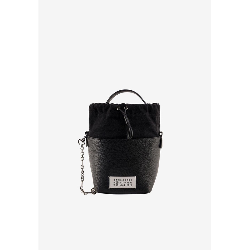 Mini Logo Patch Leather Bucket Bag