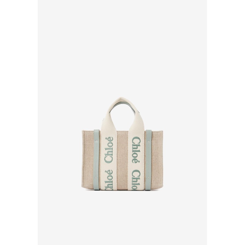 Mini Woody Tote Bag in Linen and Leather