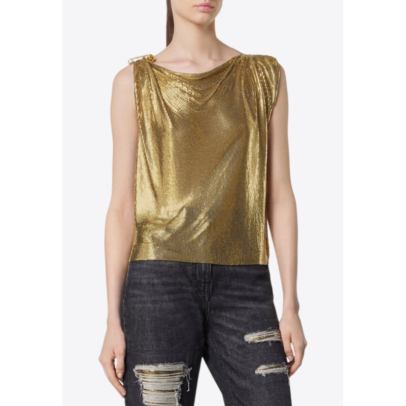 Safety Pin Metal Mesh Sleeveless Top