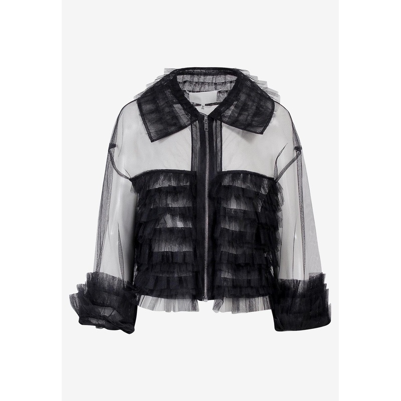 Sheer Zip-Up Ruffled Jacket