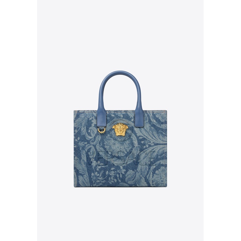 Small La Medusa Barocco Jacquard Denim Tote Bag